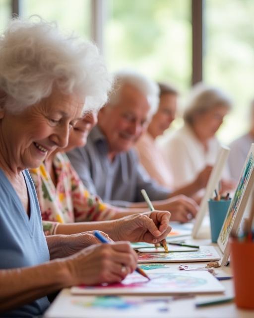 Residents participating in an art class.