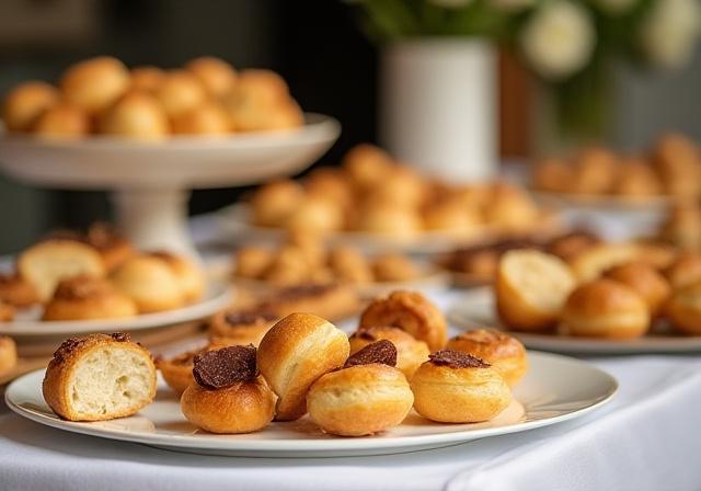 Una mesa elegantemente dispuesta con una selección de productos de catering de Rueda del Sabor para un evento.